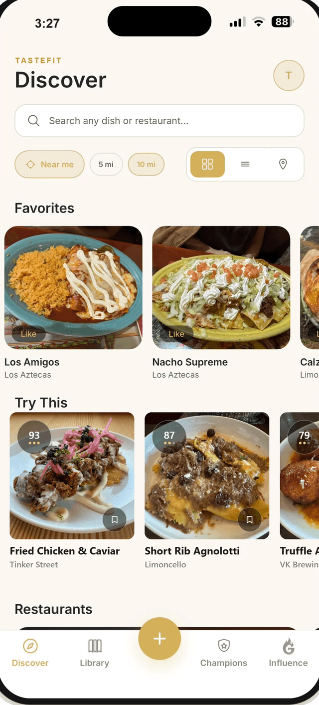 The TasteFit Discover screen